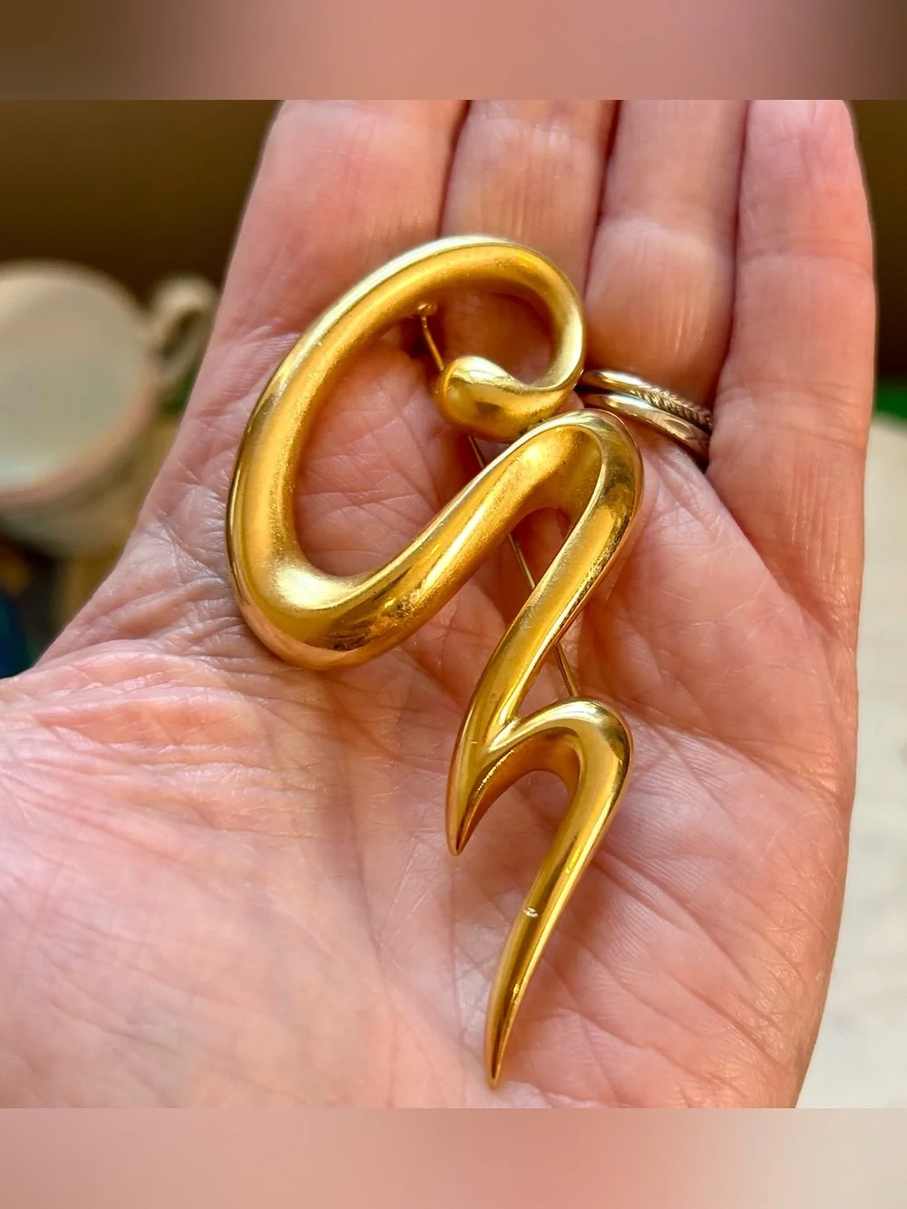 Vintage Erwin Pearl Abstract Squiggle Brooch P. E. P. Gold-tone - Picture 6 of 10